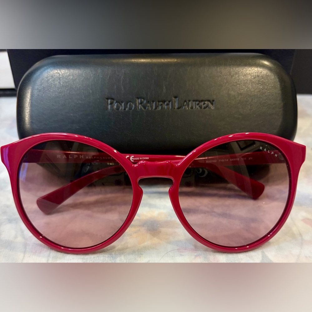 EUC!! POLO RALPH LAUREN PINK ROUNDED WOMEN’S SUNGLASSES AND NWT SILK SCARF - Picture 7 of 11